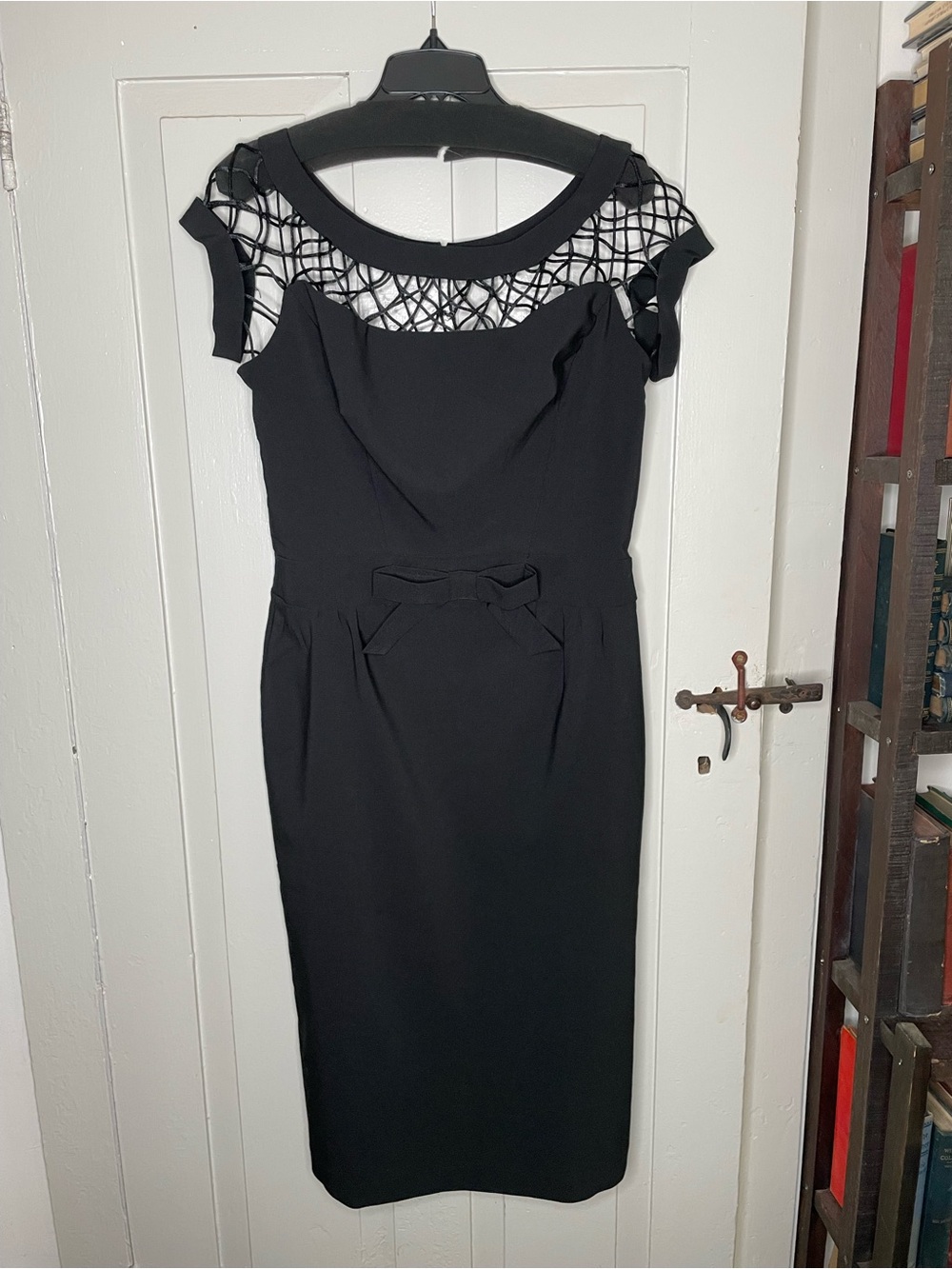 Tatyana Black Mesh Yoke Midi Sheath Dress - Picture 1 of 3